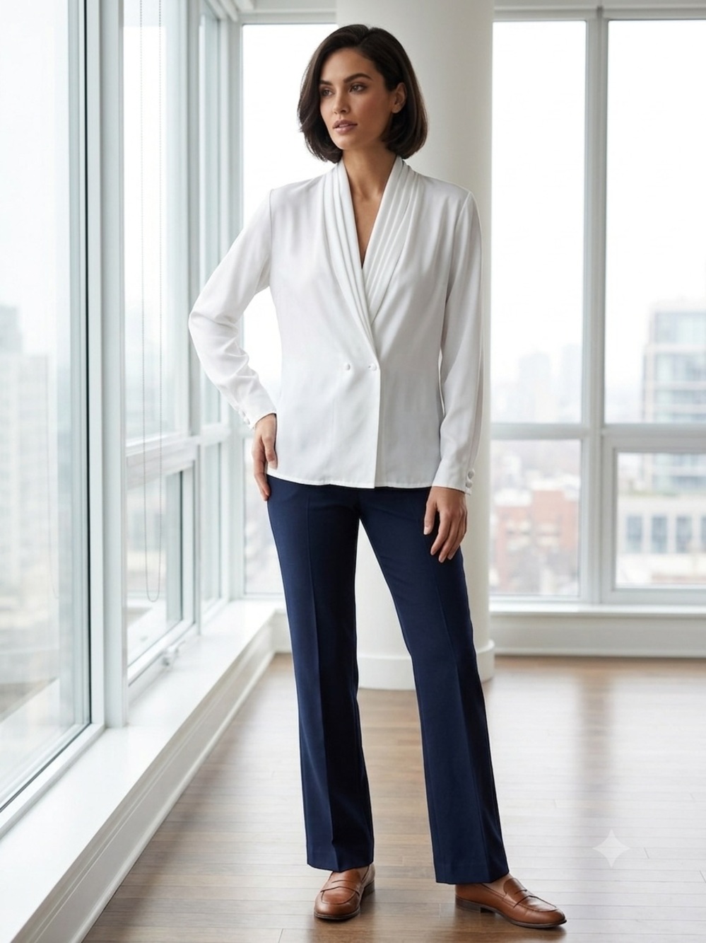Vintage Braemar White Draped Blouse Size 8